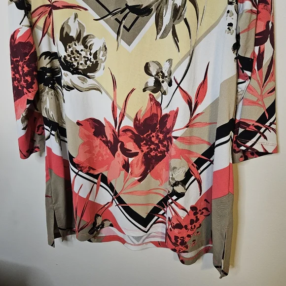 JM Collection Floral Geometric Print Top V Shape Blouse Tunic Casual Plus Size - Picture 6 of 12
